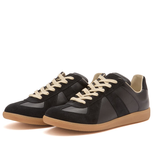 Maison Margiela Women's Black Leather & Suede Sneakers – Rubber Sole — front three quarter pair