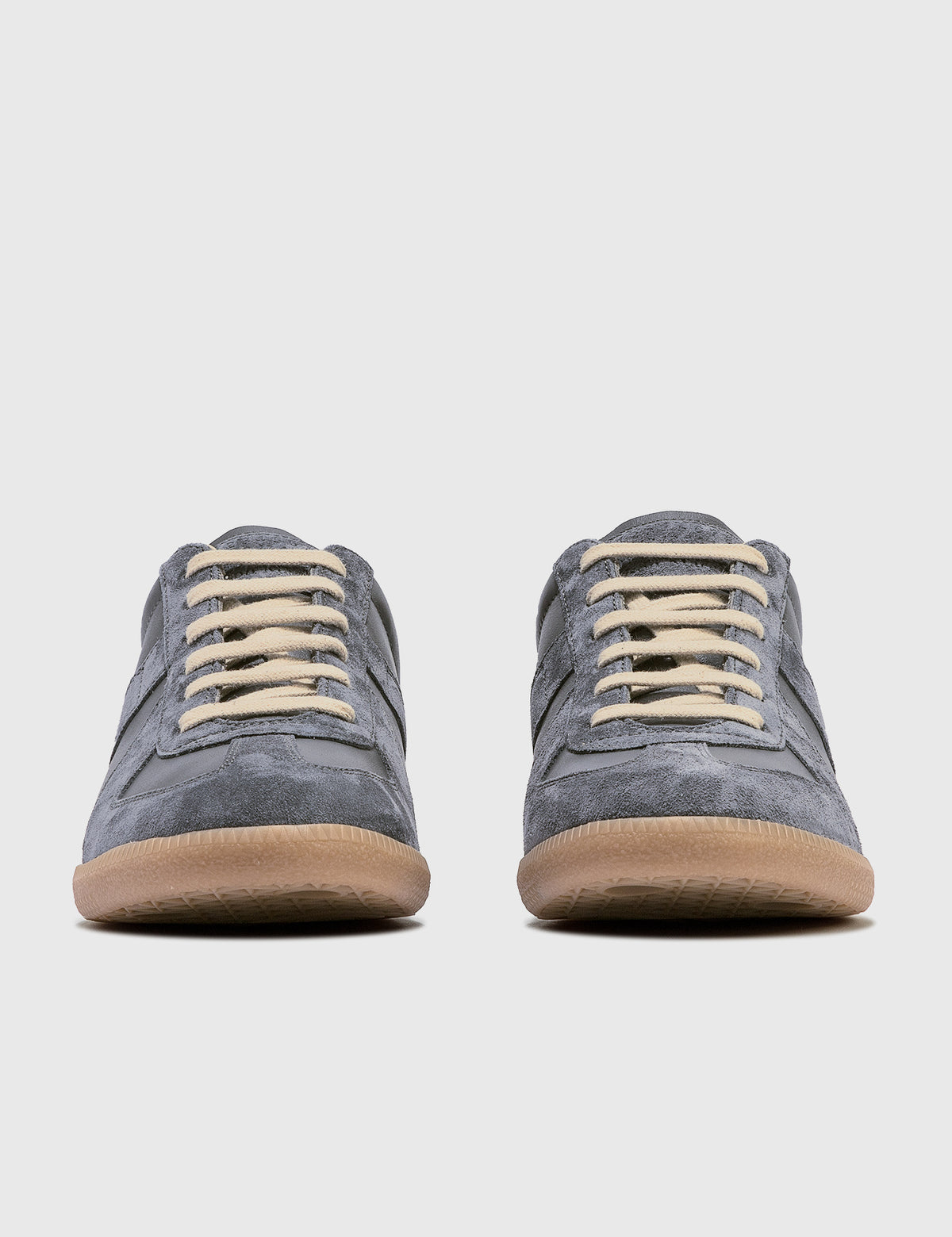 Maison Margiela Women's Grey Leather & Suede Sneakers — straight front pair