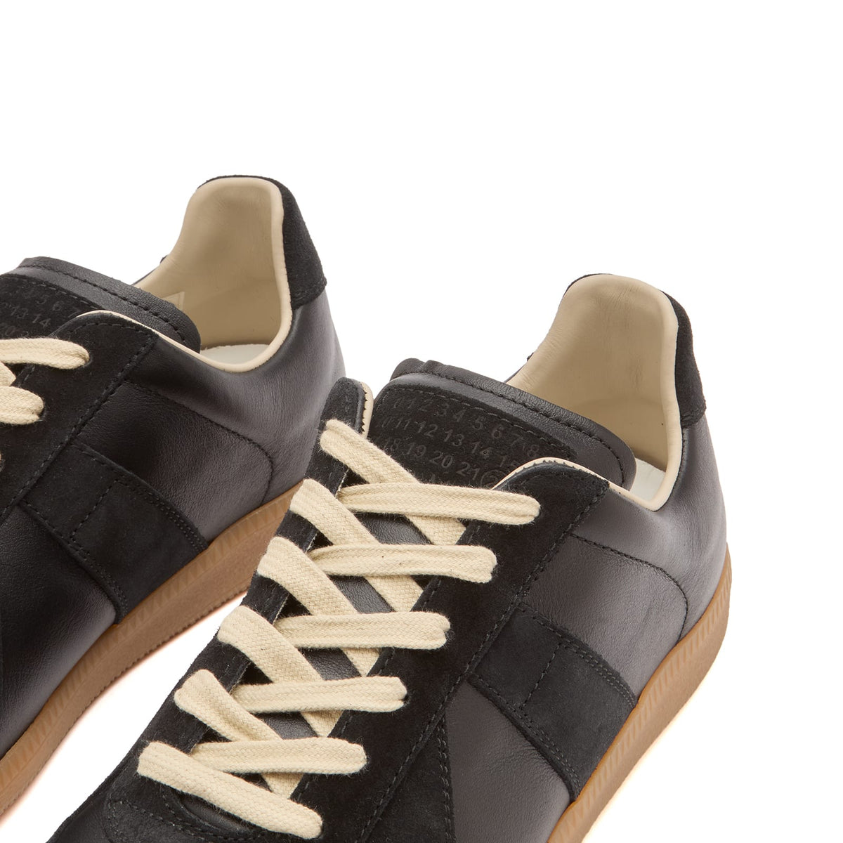 Maison Margiela Women's Black Leather & Suede Sneakers – Rubber Sole — collar tongue detail