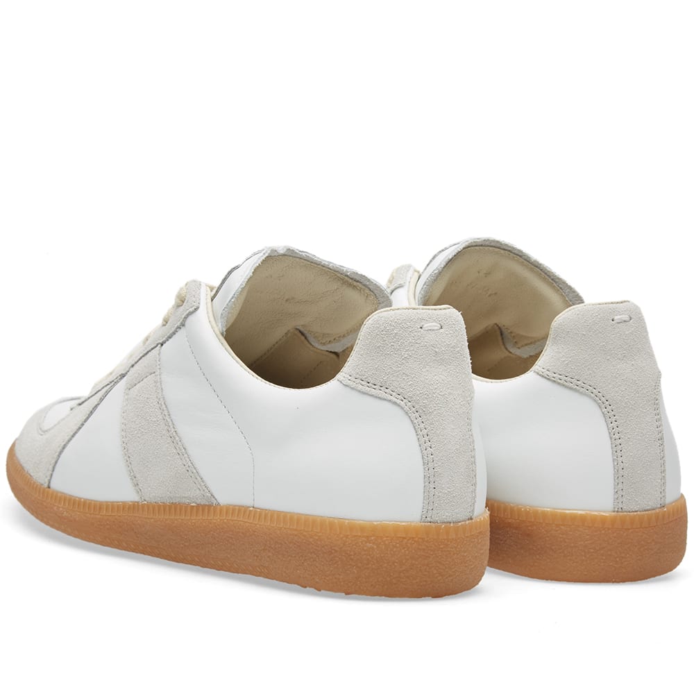 Maison Margiela Women's White Leather & Beige Suede Sneakers — rear three quarter pair