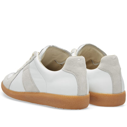 Maison Margiela Women's White Leather & Beige Suede Sneakers — rear three quarter pair