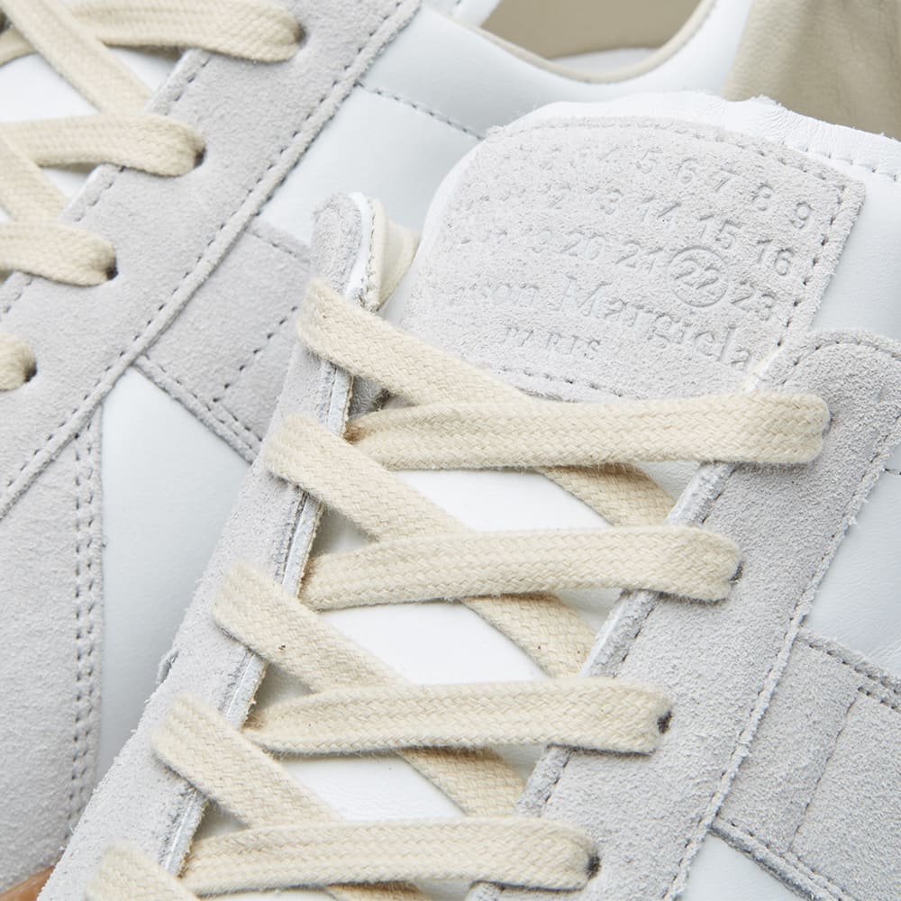 Maison Margiela Women's White Leather & Beige Suede Sneakers — tongue laces detail
