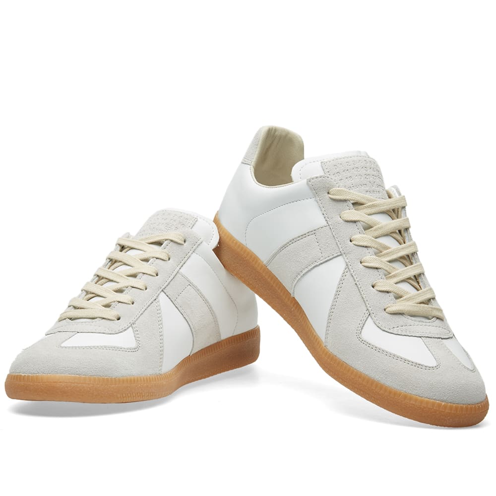 Maison Margiela Women's White Leather & Beige Suede Sneakers — alternate front pair