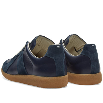 Maison Margiela Women's Dark Blue Leather & Suede Sneakers — rear three quarter pair