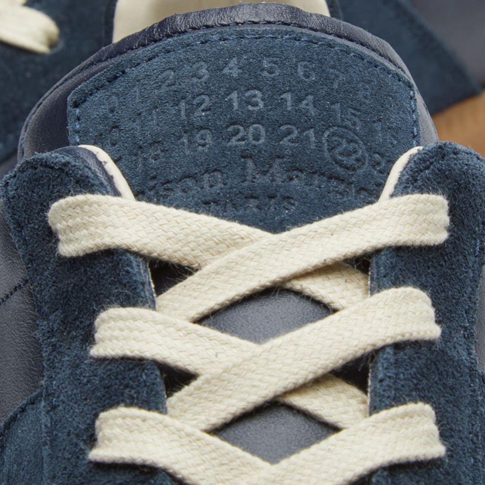 Maison Margiela Women's Dark Blue Leather & Suede Sneakers — tongue laces detail
