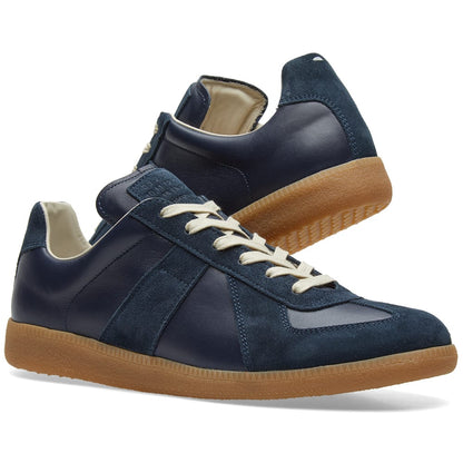 Maison Margiela Women's Dark Blue Leather & Suede Sneakers — alternate front pair