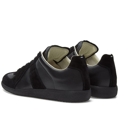 Maison Margiela Women's Black Leather & Suede Sneakers – Beige Interior — rear three quarter pair