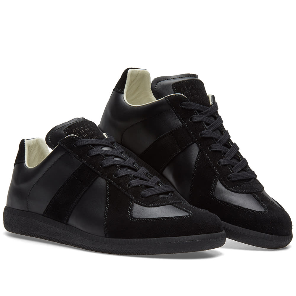 Maison Margiela Women's Black Leather & Suede Sneakers – Beige Interior — alternate front pair