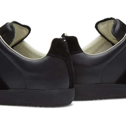 Maison Margiela Women's Black Leather & Suede Sneakers – Beige Interior — rear collar detail