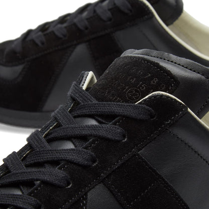Maison Margiela Women's Black Leather & Suede Sneakers – Beige Interior — tongue laces detail