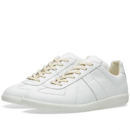 Maison Margiela Women's White Leather Sneakers — front three quarter pair
