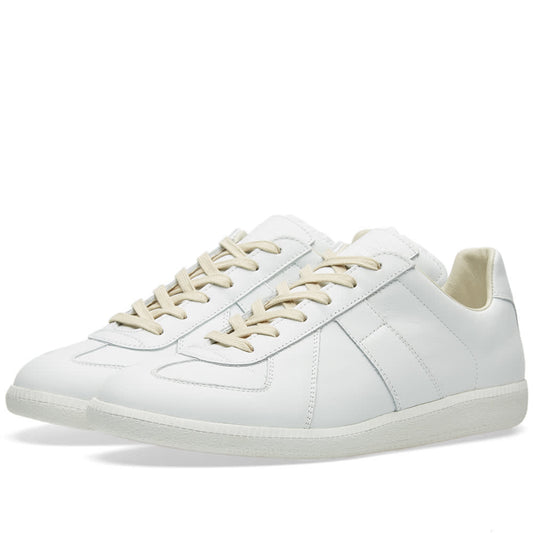 Maison Margiela Women's White Leather Sneakers — front three quarter pair