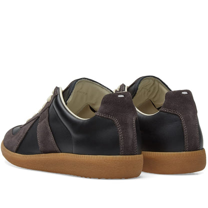 Maison Margiela Women's Black Leather & Amber Suede Sneakers — rear three quarter pair