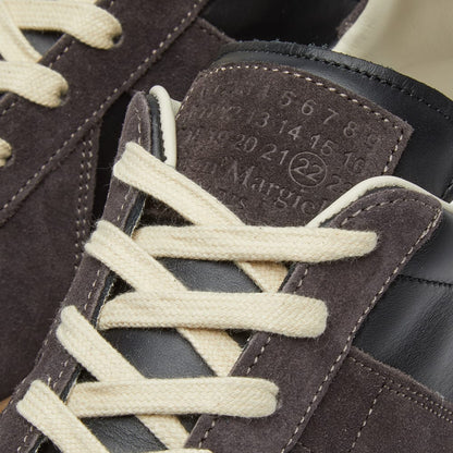 Maison Margiela Women's Black Leather & Amber Suede Sneakers — tongue laces detail
