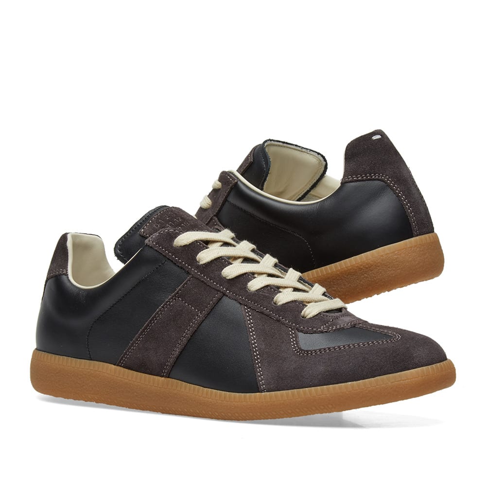 Maison Margiela Women's Black Leather & Amber Suede Sneakers — alternate front pair