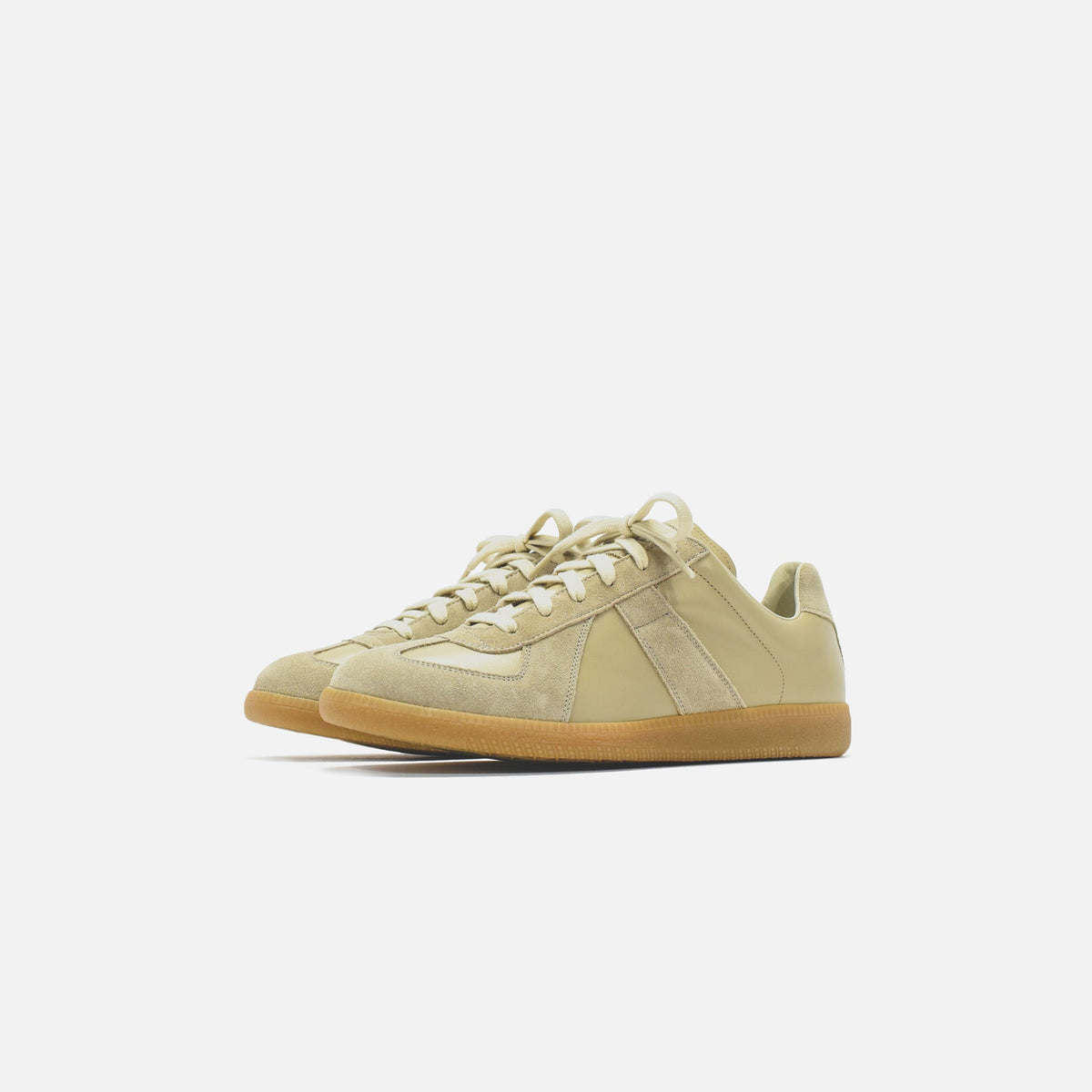 Maison Margiela Women's Apricot Leather & Suede Sneakers — front three quarter pair