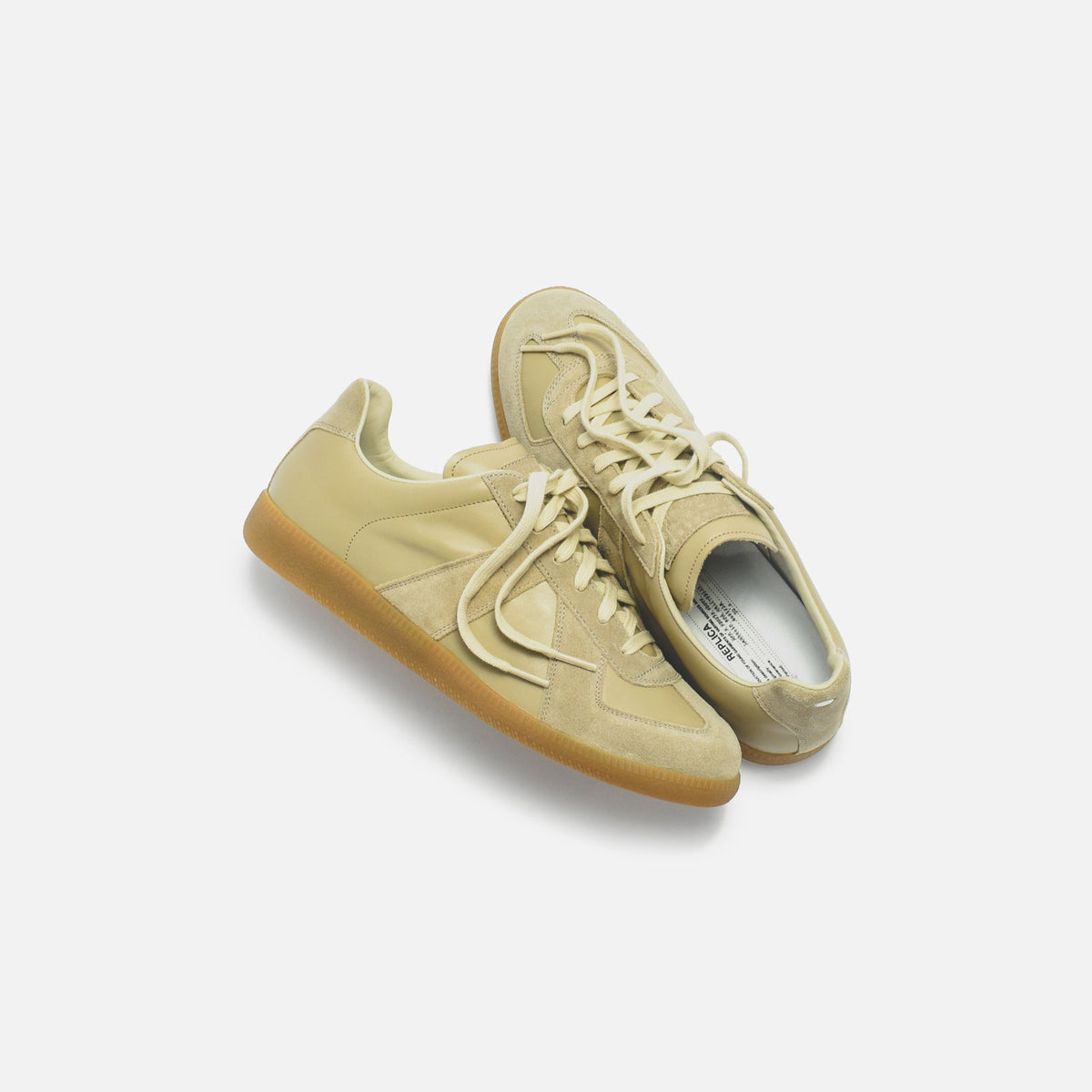Maison Margiela Women's Apricot Leather & Suede Sneakers — elevated oblique top and lining pair