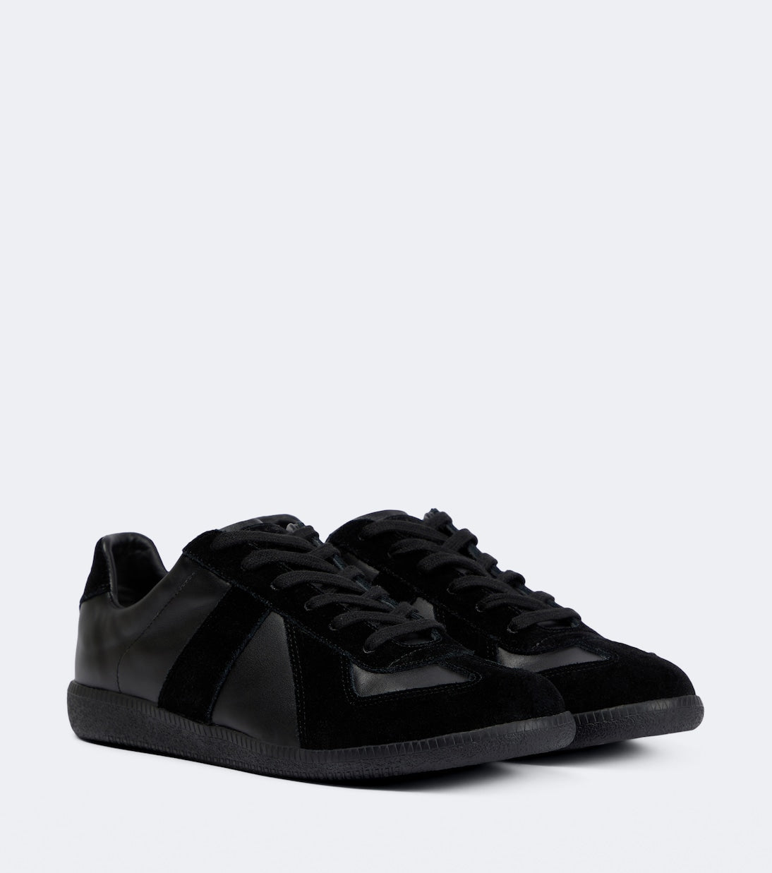 Maison Margiela Women's Black Leather & Suede Sneakers – Black Interior — pair front three quarter