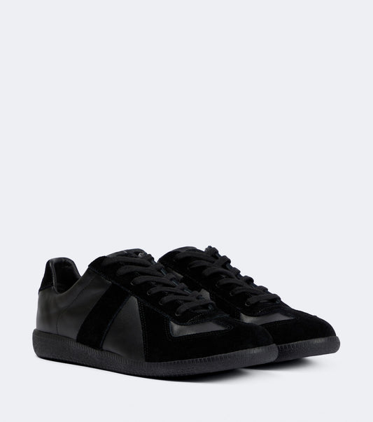 Maison Margiela Women's Black Leather & Suede Sneakers – Black Interior — pair front three quarter