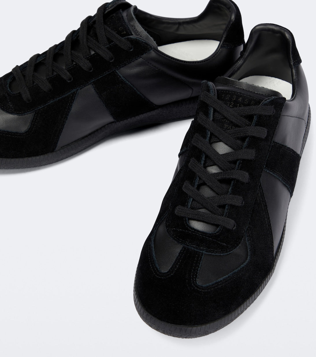 Maison Margiela Women's Black Leather & Suede Sneakers – Black Interior — material closeup