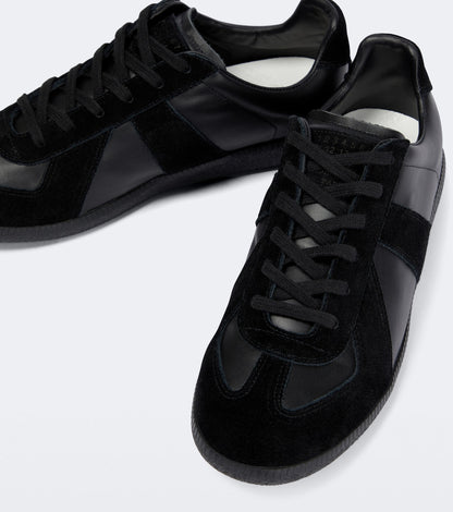Maison Margiela Women's Black Leather & Suede Sneakers – Black Interior — material closeup
