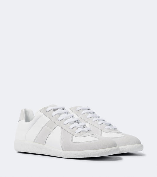 Maison Margiela Women's White Leather & Suede Sneakers — pair front three quarter