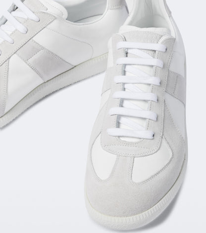 Maison Margiela Women's White Leather & Suede Sneakers — material and laces closeup