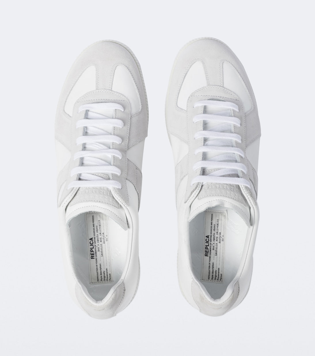 Maison Margiela Women's White Leather & Suede Sneakers — top and lining