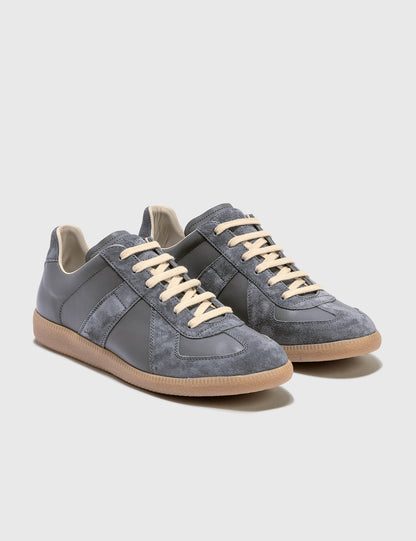 Maison Margiela Women's Grey Leather & Suede Sneakers — front three quarter pair