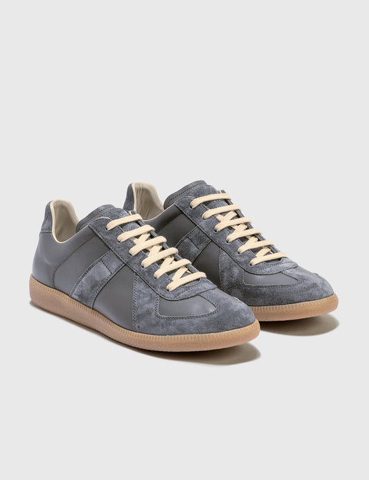Maison Margiela Women's Grey Leather & Suede Sneakers — front three quarter pair