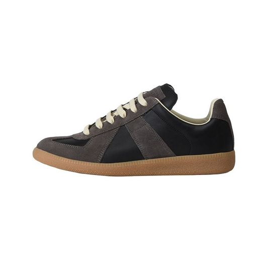 Maison Margiela Women's Black Leather & Dark Grey Suede Sneakers — side view on white background