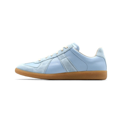 Maison Margiela Women's Light Blue Leather & Suede Sneakers — side view on white background
