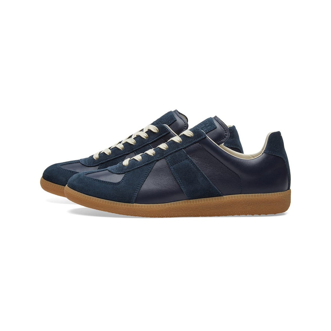 Maison Margiela Women's Dark Blue Leather & Suede Sneakers — side view on white background
