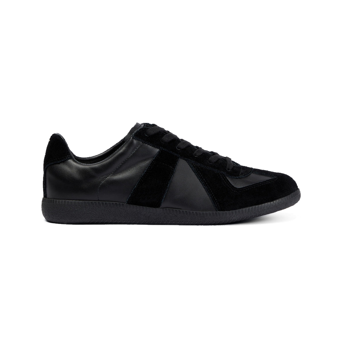Maison Margiela Women's Black Leather & Suede Sneakers – Black Interior — side view on white background