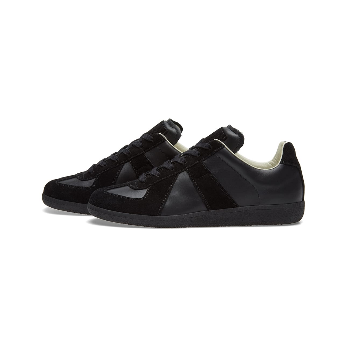 Maison Margiela Women's Black Leather & Suede Sneakers – Beige Interior — side view on white background