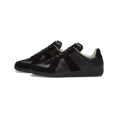 Maison Margiela Women's Black Leather & Suede Sneakers – Beige Interior — side view on white background