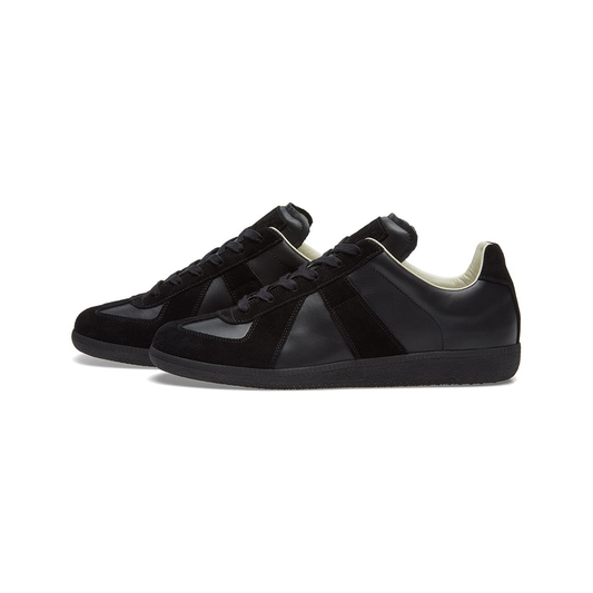 Maison Margiela Women's Black Leather & Suede Sneakers – Beige Interior — side view on white background