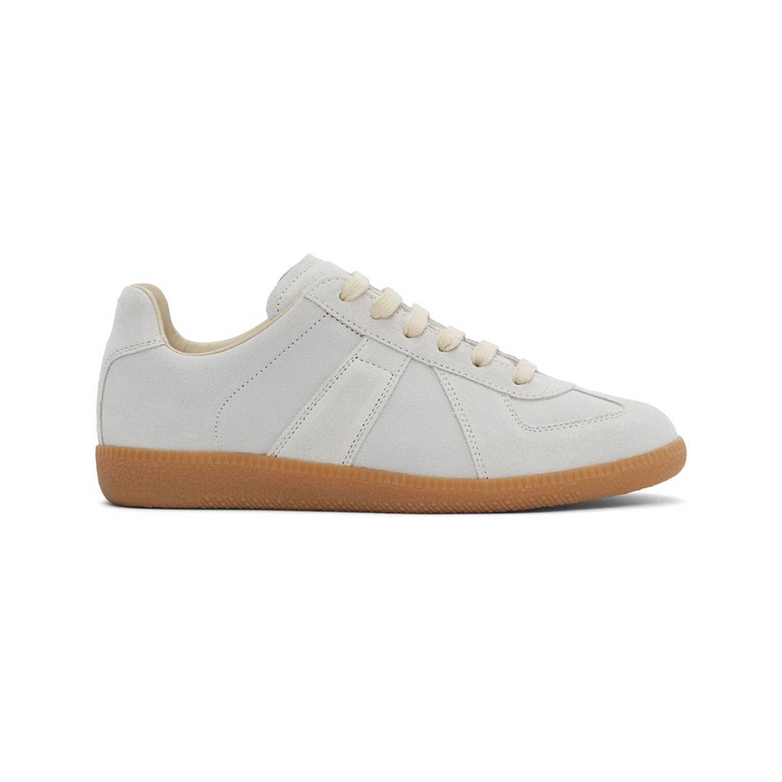 Maison Margiela Women's White Suede Sneakers — side view on white background