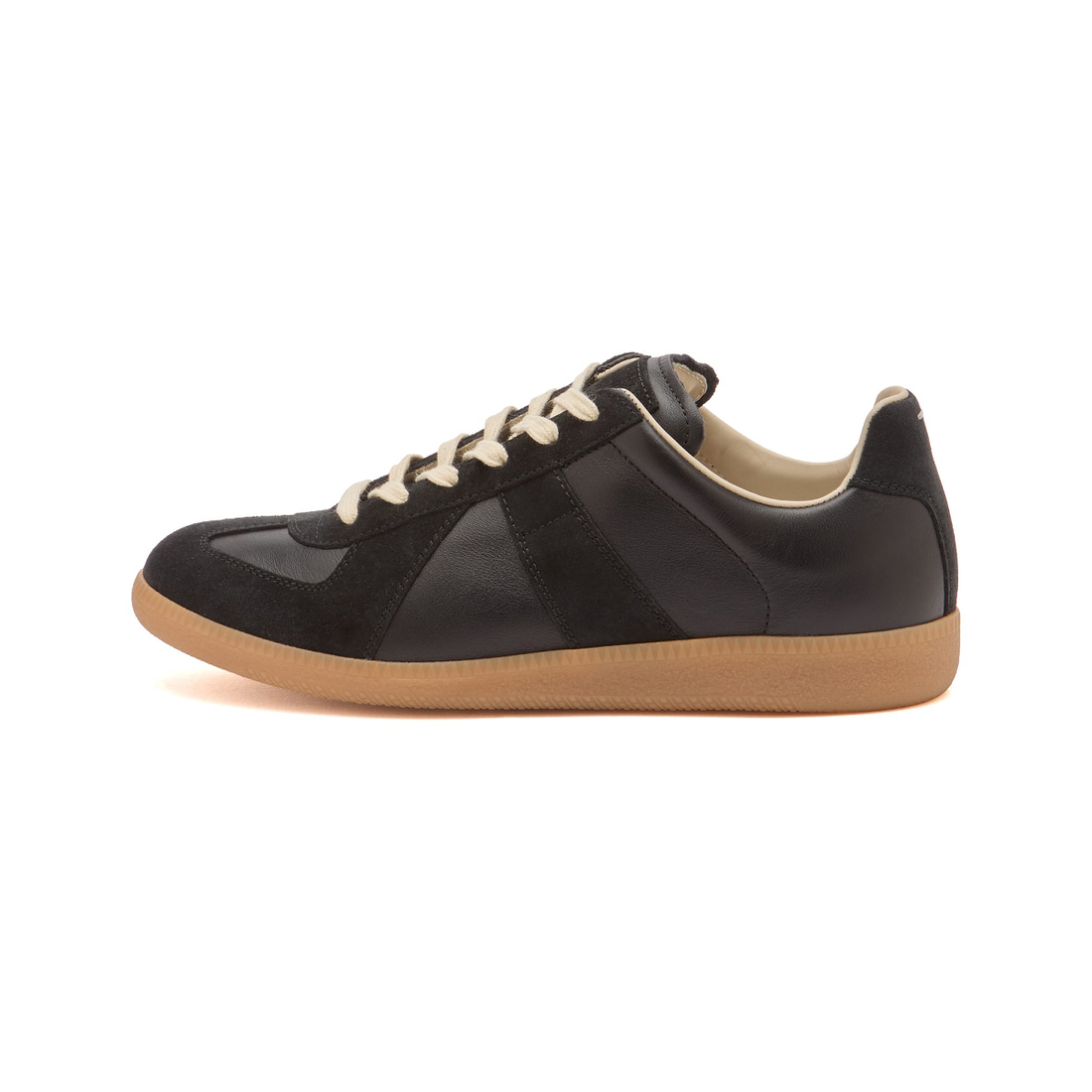 Maison Margiela Women's Black Leather & Suede Sneakers – Rubber Sole — side view on white background