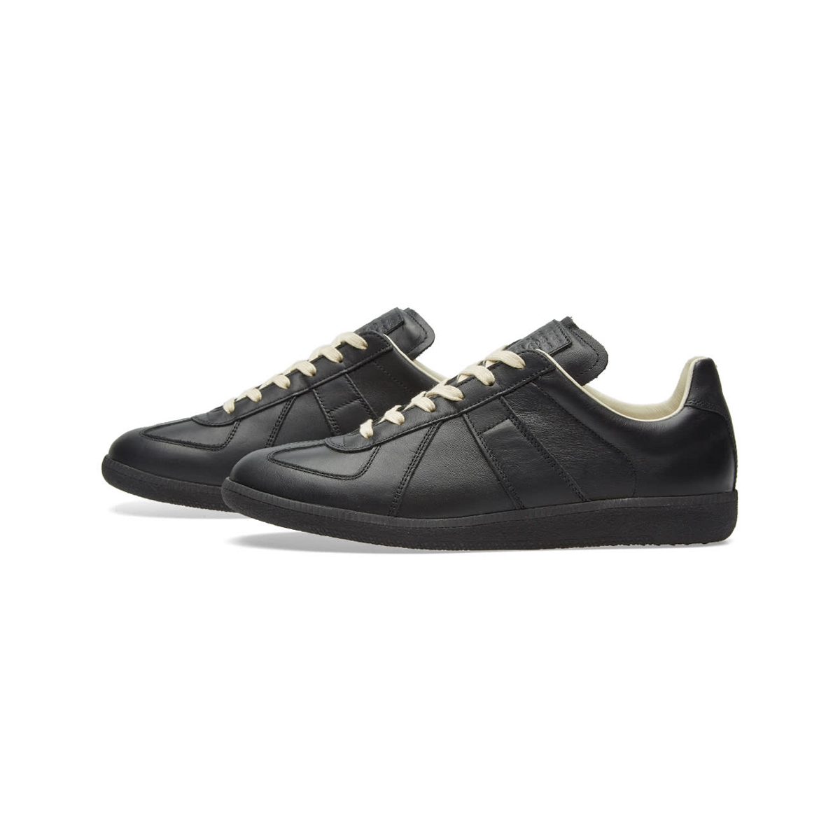 Maison Margiela Women's Black Leather Sneakers — side view on white background
