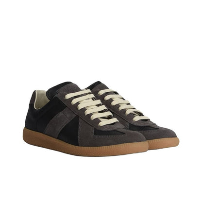 Maison Margiela Women's Black Leather & Dark Grey Suede Sneakers — pair front three quarter