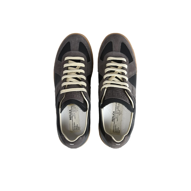 Maison Margiela Women's Black Leather & Dark Grey Suede Sneakers — top and lining