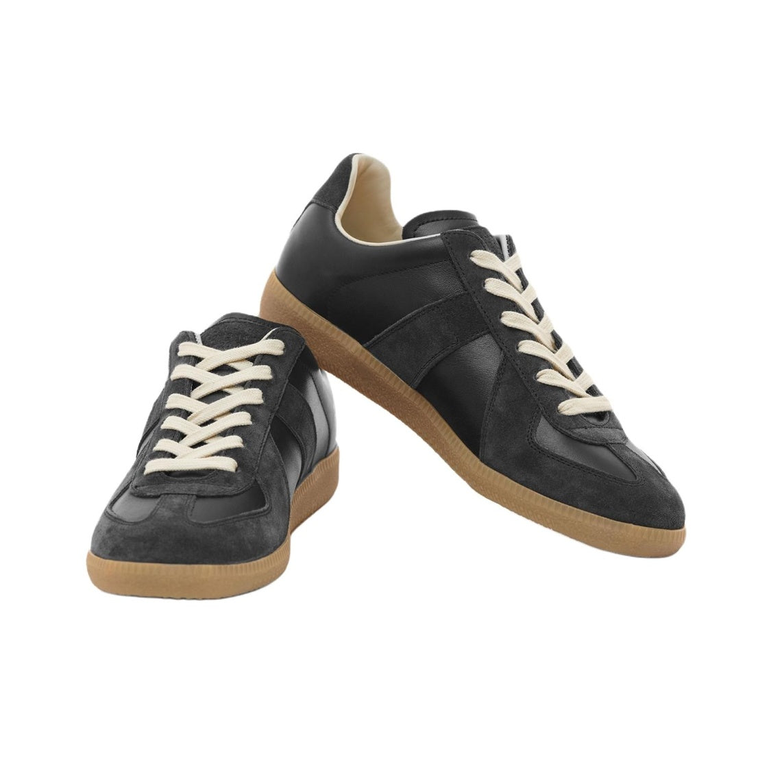 Maison Margiela Women's Black Leather & Dark Grey Suede Sneakers — alternate front oblique pair