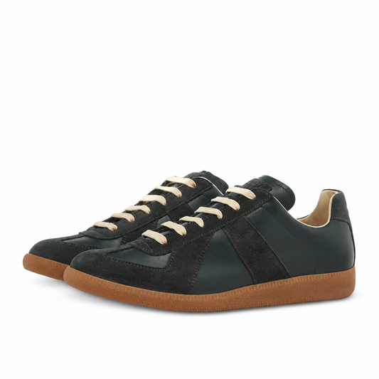 Maison Margiela Women's Deep Forest Leather & Suede Sneakers — front three quarter pair