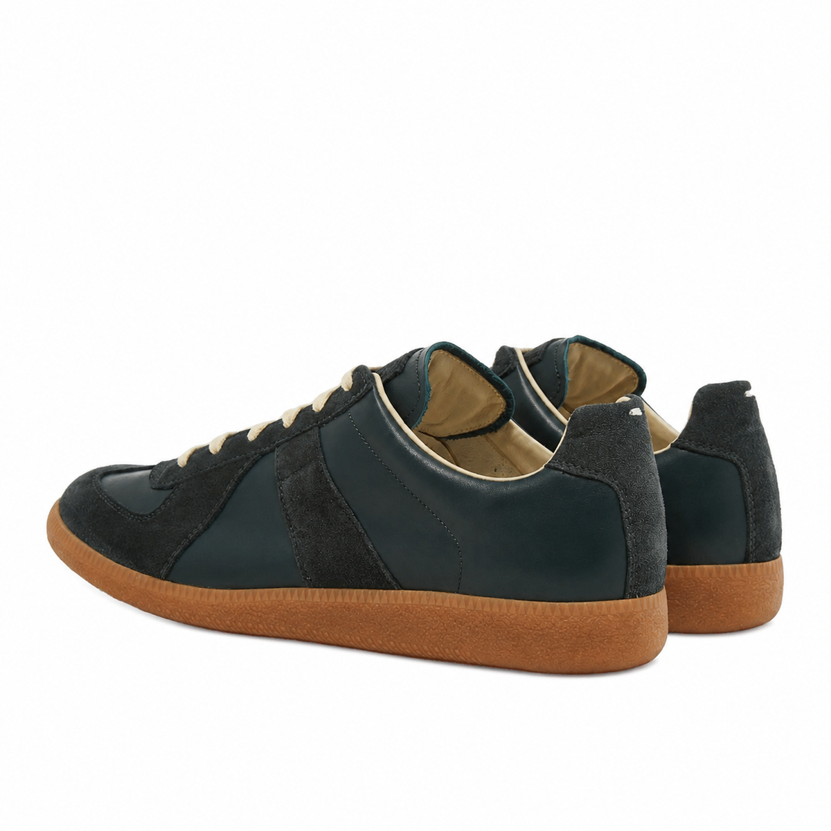 Maison Margiela Women's Deep Forest Leather & Suede Sneakers — rear three quarter pair
