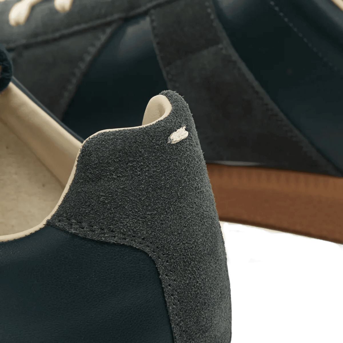 Maison Margiela Women's Deep Forest Leather & Suede Sneakers — heel and suede detail