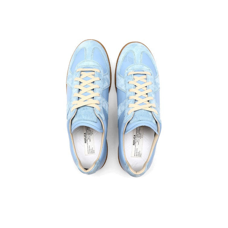 Maison Margiela Women's Light Blue Leather & Suede Sneakers — top pair
