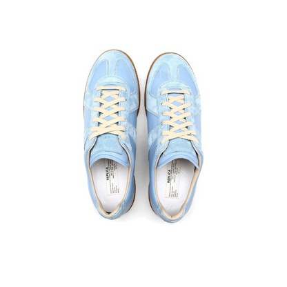 Maison Margiela Women's Light Blue Leather & Suede Sneakers — top pair